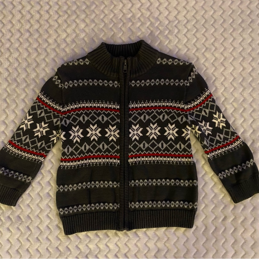 Kids Patterned Knit Jacket - Black, White, Red